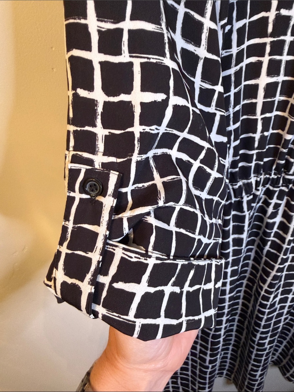 LOFT Black & White Grid Shirt Dress - Picture 2 of 3